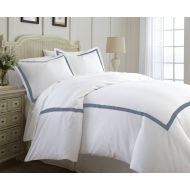 Pacific Coast Textiles 600TC Cotton Rich 3pc Duvet Set With Satin Ribbon -Celestial Blue