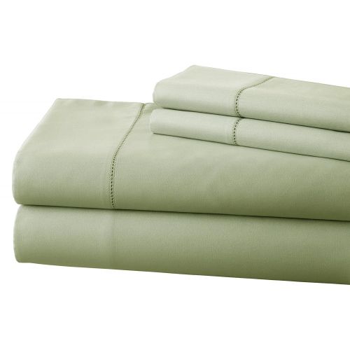  Amrapur Overseas | Ultra-Soft 1500 Thread Count Cotton Rich Solid Bed Sheet Set with Single Hem Stitch, 4 Piece Set (Sage, Queen)