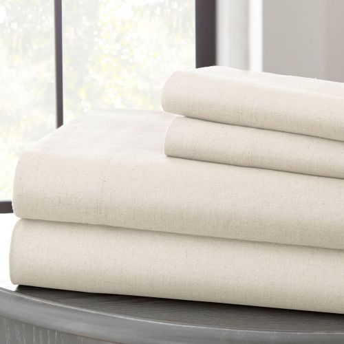  Amrapur Overseas | 4-Piece Linen Rich Sheet Set (White, Queen)