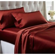 Amrapur Overseas 1SATINSG-RBY-KG 4 piece solid satin sheet set Ruby King,