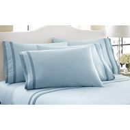 Amrapur Overseas | Ultra-Soft 1000 Thread Count 6-Piece Cotton Rich Bed Sheet Set with Double Satin Band (Queen, Sterling Blue/Celestial Blue)