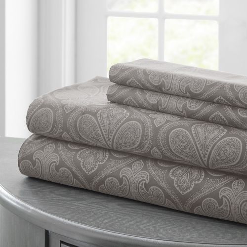  Amrapur Overseas | Luxuriously Soft 4-Piece Microfiber Paisley Printed Bed Sheet Set (Dark Gray, Full)