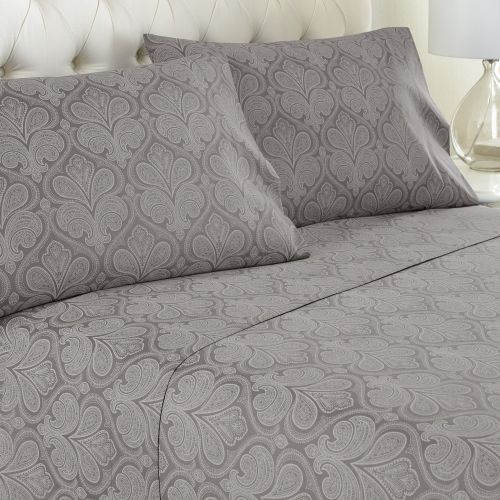  Amrapur Overseas | Luxuriously Soft 4-Piece Microfiber Paisley Printed Bed Sheet Set (Dark Gray, Full)