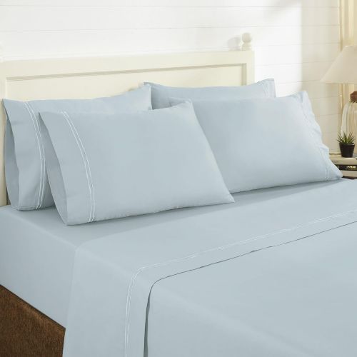  Amrapur Overseas Ultra-Soft 1000 Thread Count Cotton Rich 6-Piece Bed Sheet Set with Double Marrow Hem, King, Sterling Celestial Blue