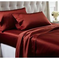Amrapur Overseas 1SATINSG-RBY-QN 4 piece solid satin sheet set Ruby Queen,
