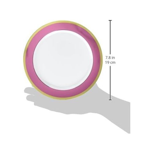  amscan Premium Plastic Plates, 7 1/2 inches, White with Pink Border