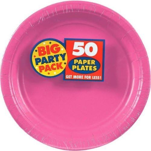  amscan Bright Pink Dinner Paper Plate Big Party Pack, 50 Ct., 9 x 9