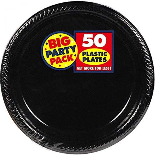  Amscan Big Party Pack Jet Black Plastic Plates | 7 | Pack of 50 | Party Supply