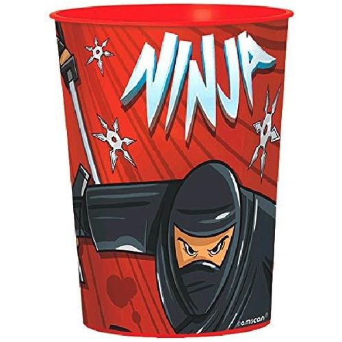  amscan Black Ninja Birthday Party Plastic Favor Cup, 16 oz, Multi Color