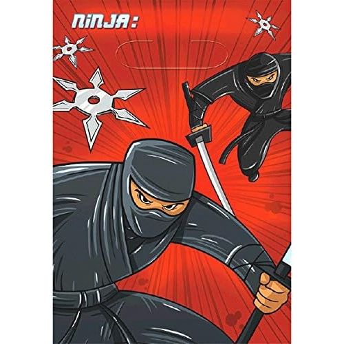  amscan Ninja Folded Loot Bags, Party Favor One Size, Black/Red