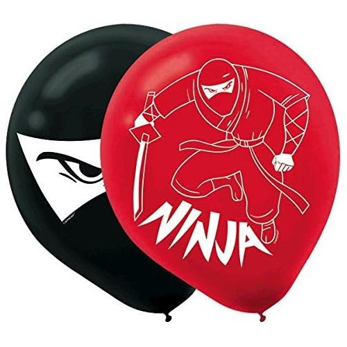  amscan Action Packed Ninja Latex Printed Balloons, Red/Black, 12