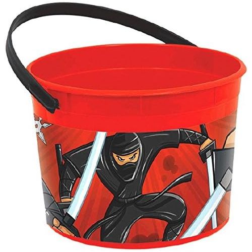  Amscan Black Ninja Birthday Party Favour Bucket Container, Plastic, 4 x 6