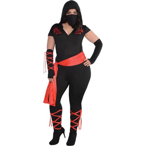  Amscan Dragon Ninja Fighter Costume For Women Plus XXL 18 to 20 Black and Red- 1 Set