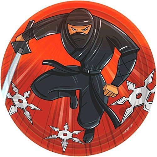  amscan Boys Ninja Birthday Round Paper Plates (Pack of 8), Black, 7