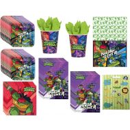 Amscan TMNT Ninja Turtles Birthday Party Supplies Bundle Pack for 16 Includes Lunch Plates, Lunch Napkins, Cups, Table Cover, Favor Loot Bags - Bundle for 16