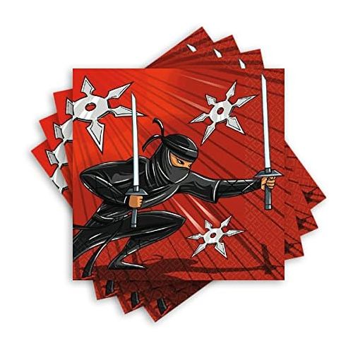  amscan Boys Ninja Birthday Luncheon Tableware Napkins (Pack of 16), Black, 6.5 x 6.5