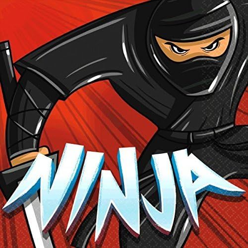  amscan Boys Ninja Birthday Beverage Napkins (Pack of 16), Black, 5 x 5