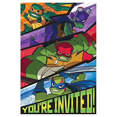  Amscan Rise of the TMNT, Postcard Invitation - 6 1/4 x 4 1/4, Multi-color, Set of 8