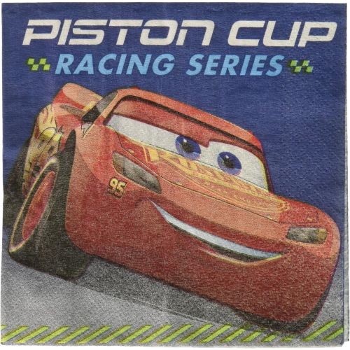  Amscan 501763 Disneyⓒ Cars 3 Beverage Napkins, 16pcs, Party Favor