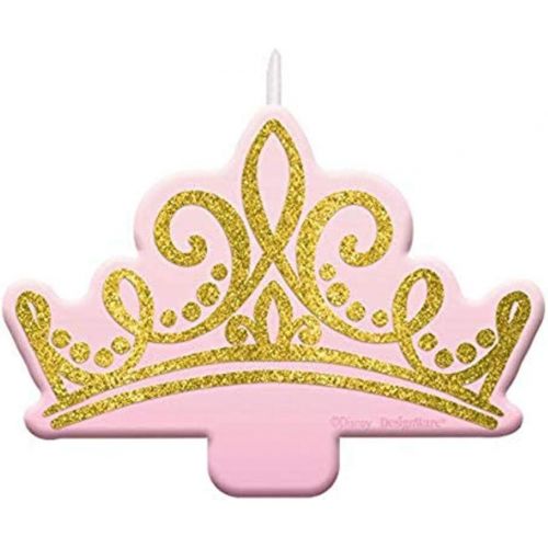  Amscan Disney Princess Pink and Glitter Gold Birthday Candle, 2.5 x 3.5