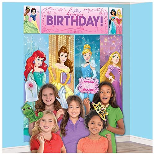  amscan Disney Princess Dream Big Birthday Party Scene Setters Wall Decorating Kit (5 Piece), Multicolor, 59 x 65