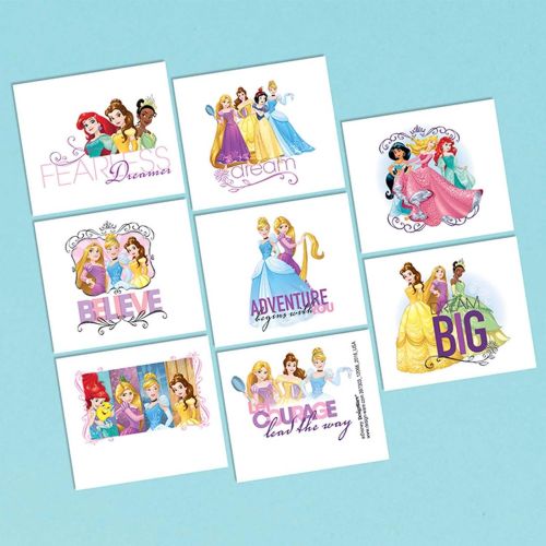 Amscan Disney Princess Sparkle Tattoos Birthday Party Favour (16 Pack), Multi Color, 2 x 1 3/4.