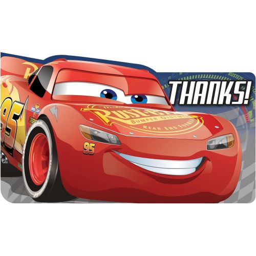  Amscan ⓒDISNEY CARS 3 Thank You Paper Postcard 4 1/4 x 6 1/4 Multi colored Set of 8