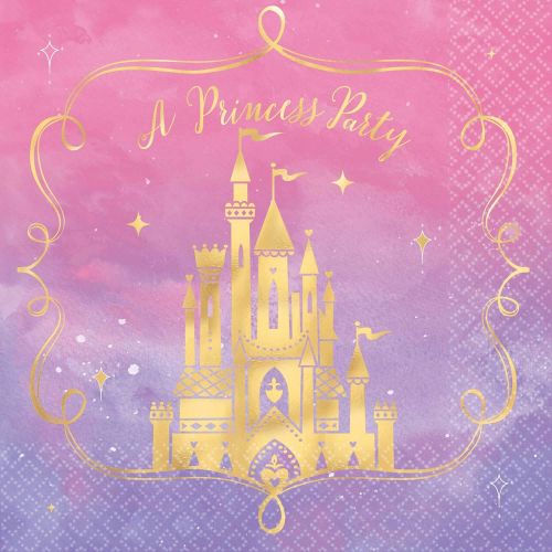  Amscan Disney Princess Metallic Luncheon Party Napkins, 6.5 x6.5, 16 Ct.