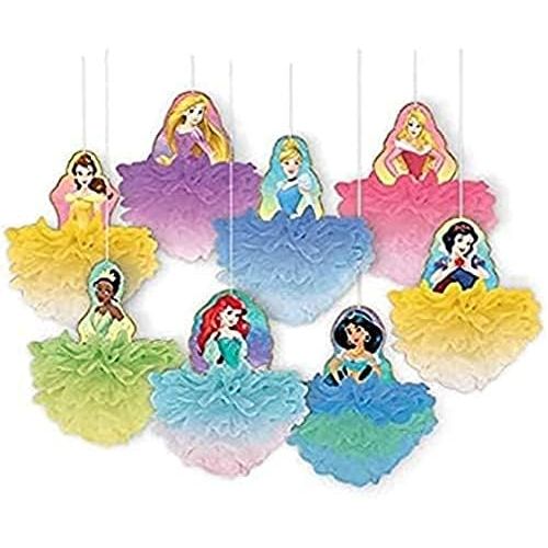  Amscan Disney Princess Multicolor Deluxe Fluffy Party Decorations, 8 Ct.