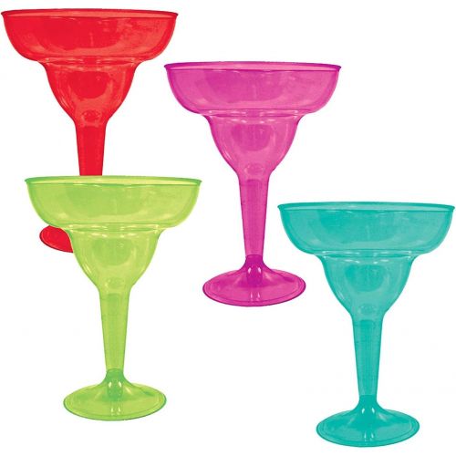  [아마존베스트]Amscan Fun-filled Fiesta Cinco de Mayo Party Assorted Colors Margarita Glasses Tableware, Plastic, 8oz, Pack of 20, 11 oz, Multicolor