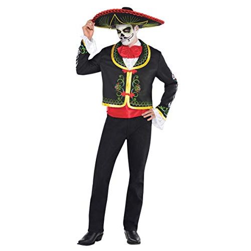  할로윈 용품AMSCAN Day of the Dead Sombrero Senor Halloween Costume for Men, Standard, with Included Accessories