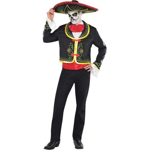  할로윈 용품AMSCAN Day of the Dead Sombrero Senor Halloween Costume for Men, Standard, with Included Accessories