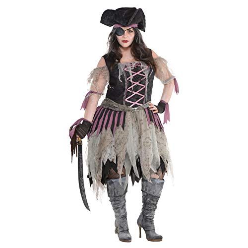  할로윈 용품amscan 848278 Adult Haunted Pirate Wench Costume, Plus XXL Size (18-20 Years Old), Black