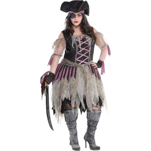  할로윈 용품amscan 848278 Adult Haunted Pirate Wench Costume, Plus XXL Size (18-20 Years Old), Black