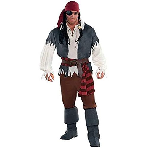  할로윈 용품amscan 844173 Adult Castaway Captain Pirate Costume, Plus 2XL (48-52), Black