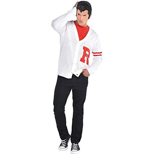  할로윈 용품Amscan Mens Grease Rydell Letterman Costume Sweater, White, Standard