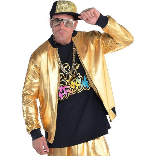  할로윈 용품AMSCAN Gold Hip Hop Track Jacket Halloween Costume Accessories for Men, One Size