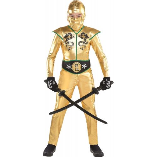  할로윈 용품Amscan Gold Fighter Ninja Costume for Boys, Includes a Jumpsuit, a Hood, a Face Scarf, and a Belt