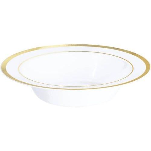  Amscan White with Gold Trim, Premium Plastic Bowls | 12 oz. | 12 Ct.