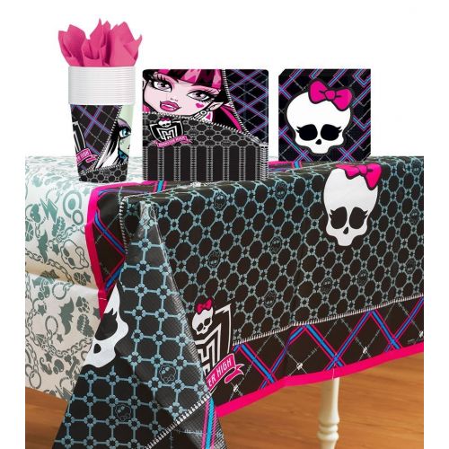  Amscan Monster High Party Supplies Pack Including Plates, Cups, Napkins, and Tablecover- 16 Guests