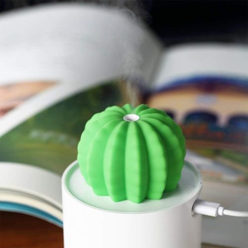  [아마존베스트]AmuseNd USB Cool Mist Humidifier with Night Light, Mini Size Cactus Humidifier for Bedroom Home Office Car 280ml 50ml/h with Timed auto shutdown