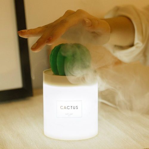  [아마존베스트]AmuseNd USB Cool Mist Humidifier with Night Light, Mini Size Cactus Humidifier for Bedroom Home Office Car 280ml 50ml/h with Timed auto shutdown