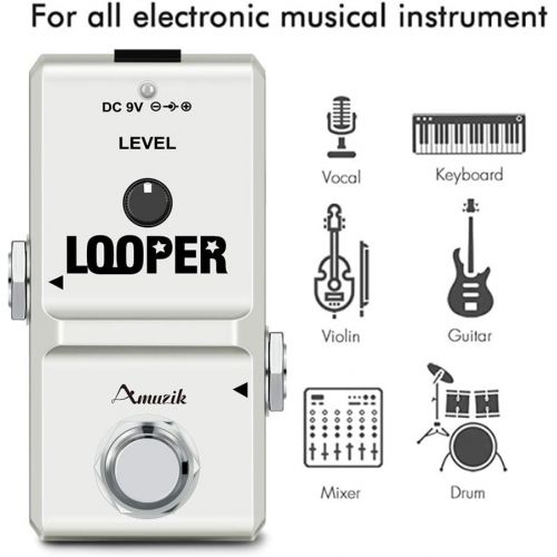  Amuzik Tiny Looper Effect Pedal Loop Pedal for Electric Guitar, Guitar Effects Pedal, 10 Minutes of Looping Unlimited Overdubs SD Card inside easy and quick