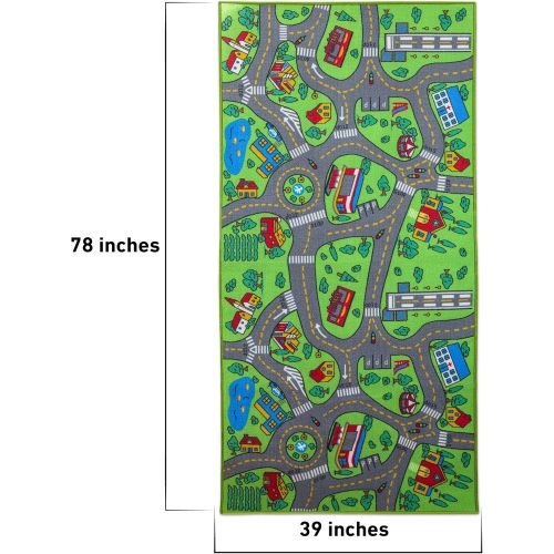  [아마존베스트]Kids Carpet Extra Large 80 x 40 Playmat City Life - Learn & Have Fun Safe! Childrens Educational, Road Traffic System, Multi Color, Play Mat Rug Great for Playing with Cars, Bedroo