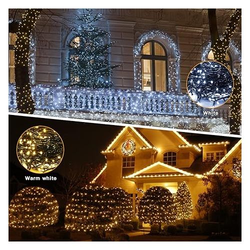  AmyHomie Color Changing Christmas Lights, 108Ft 300LED White Warm White Christmas String Lights, 8 Modes Waterproof Fairy String Lights for Outdoor & Indoor Christmas Tree Home Patio Garden Decor