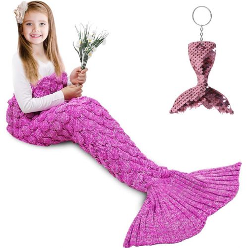  AmyHomie Mermaid Tail Blanket, Soft Crochet Sleeping Bag Blanket for Kids Adults, Mermaid Gift for Girls(ScalePink,Kids)