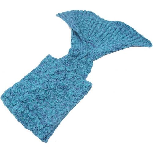  [아마존베스트]Mermaid Tail Blanket, Amyhomie Mermaid Blanket Adult Mermaid Tail Blanket, Crotchet Kids Mermaid Tail Blanket for Girls (Light-ScaleBlue, Adults)