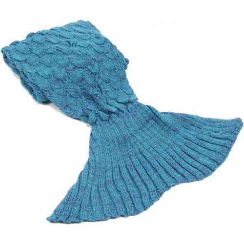  [아마존베스트]Mermaid Tail Blanket, Amyhomie Mermaid Blanket Adult Mermaid Tail Blanket, Crotchet Kids Mermaid Tail Blanket for Girls (Light-ScaleBlue, Adults)