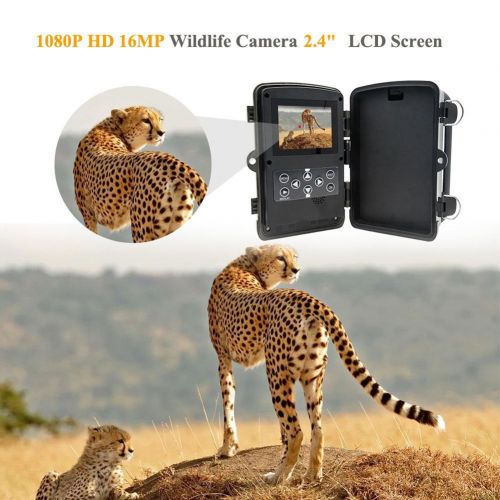  Amyove 1080P 16MP Digital Wildlife Hunting Game Camera IP56 Waterproof Action Camera with 120° PIR Sensor No Glow Infrared Night Version