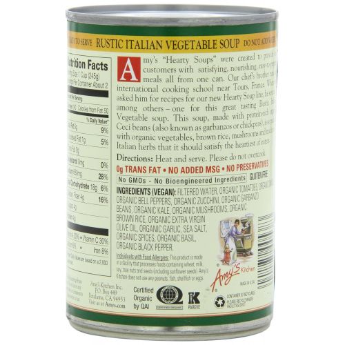  Amys Hearty Organic Soups, Rustic Italian Vegetable, 14 Ounce (Pack of 12)